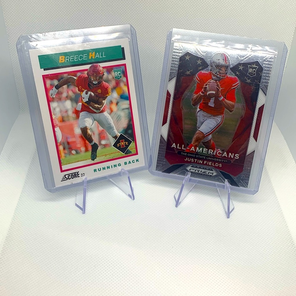 New York Jets Justin Fields & Breece Hall Rookie Cards Perfect Condition in Case
